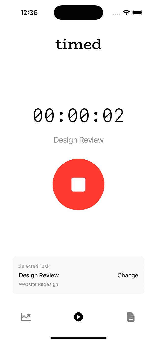 New task creation screen with client and project options